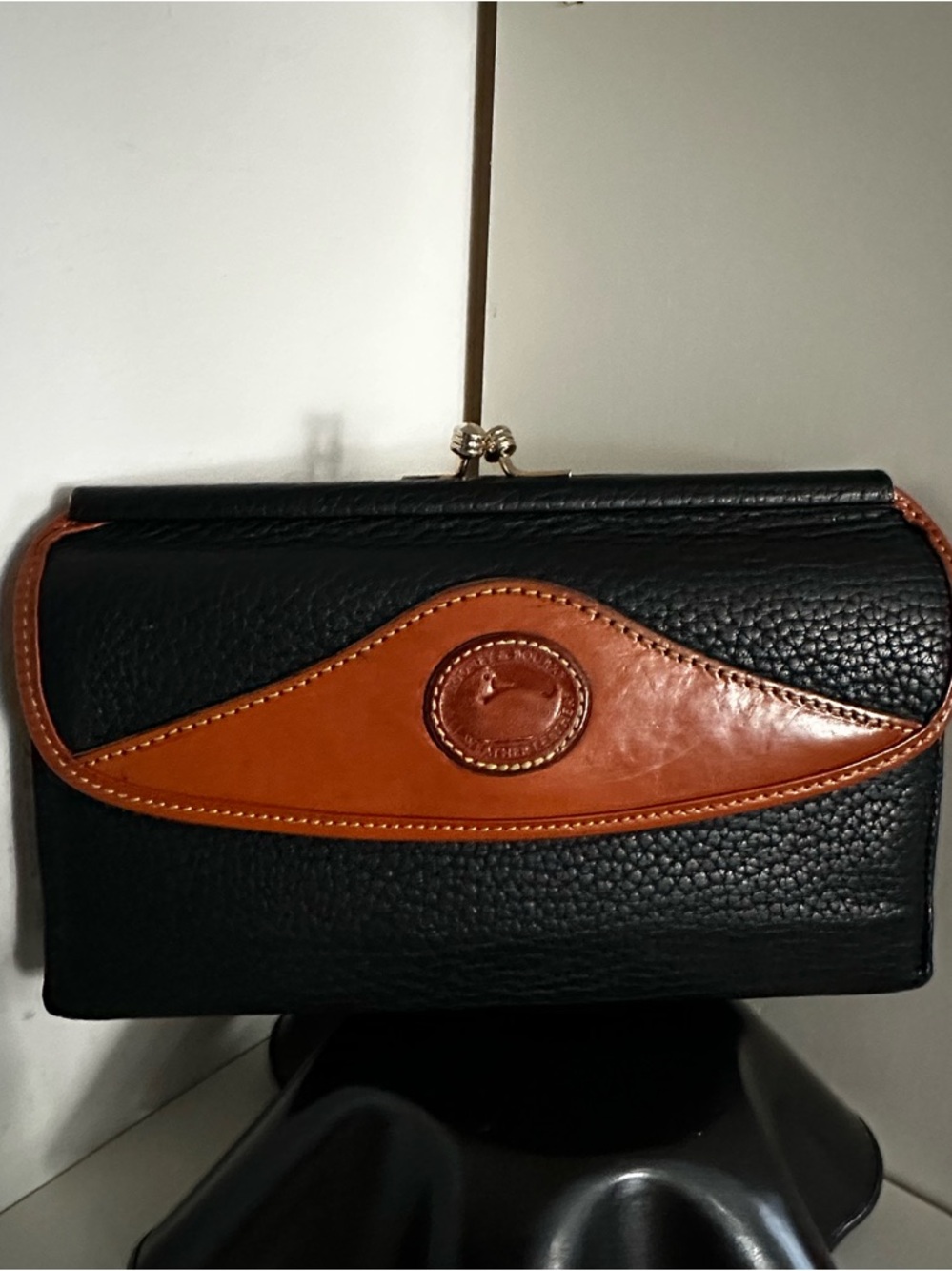 Vintage Dooney & Burke Black Leather Wallet Clutch - Removable checkbook cover